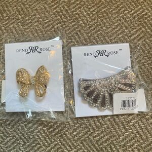 Reno Rose Scarf Accessories silver is a clip on
Gold bow scarf goes thru loop